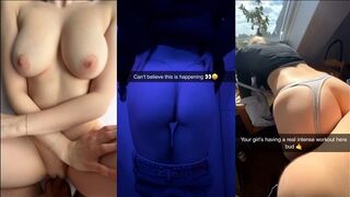 Egyetemista lányok forró háromszere Snapchat válogatásban képernyőn